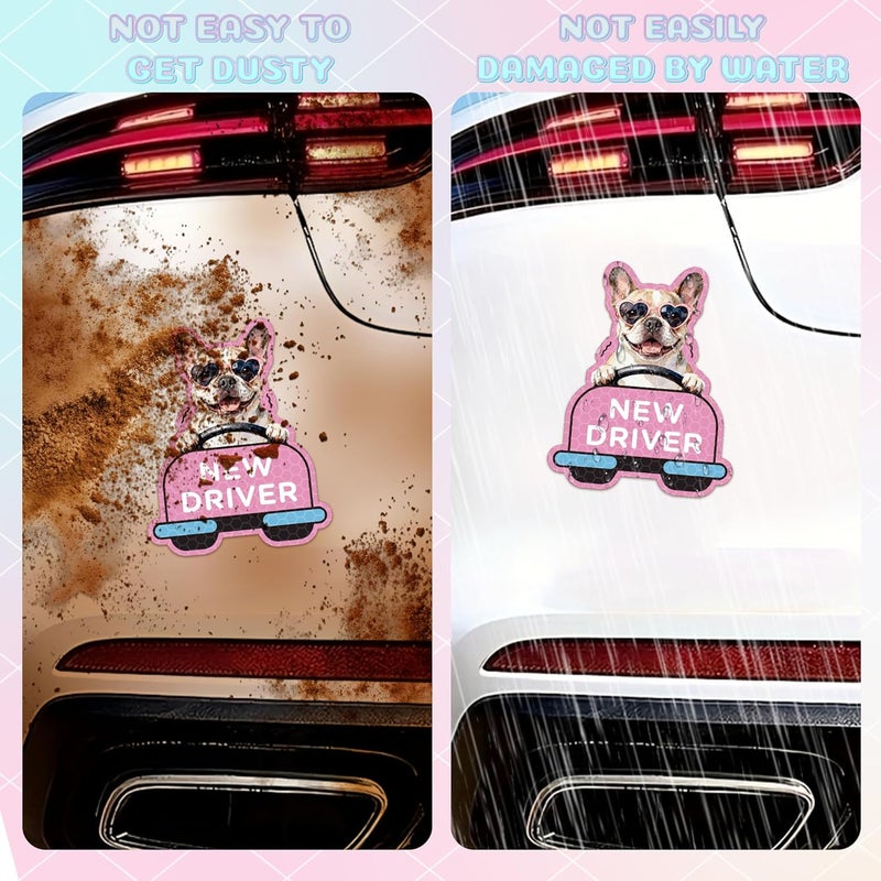 CNhoqc Student Driver Car Magnet - 4Pcs French Bulldog Please Be Patient Student New Driver Car Magnet Bumper Sticker Safety Warning Magnetic Christmas Reflective Rookie Reusable Movable Xmas Holiday - Image 5
